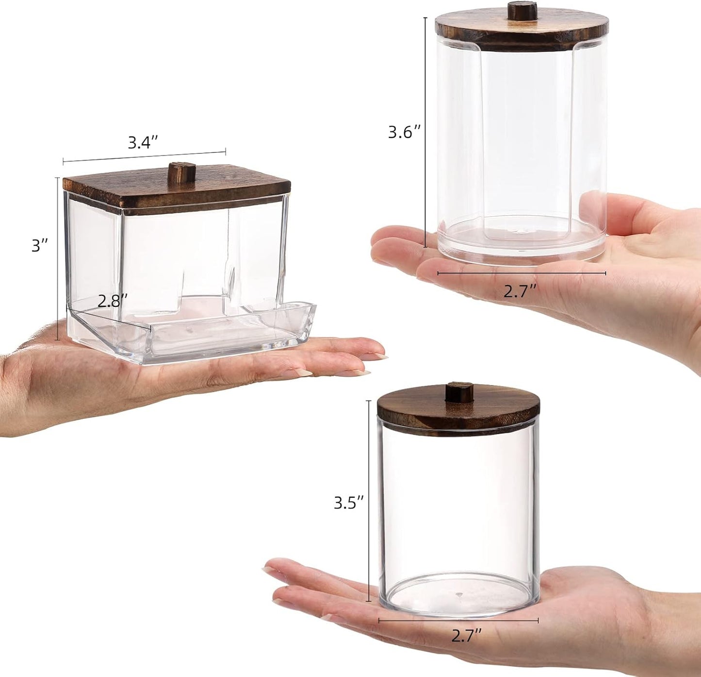 Tbestmax Bathroom Organizer Set | 3-Piece Apothecary Jar Set with Wood Lids for Q-Tips & Cotton Balls