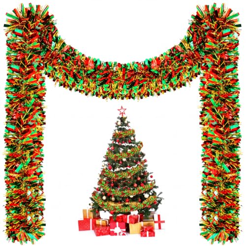 131ft Red Green Christmas Tinsel Garland - 40m Multi Color Classic Decor, Riceshoot
