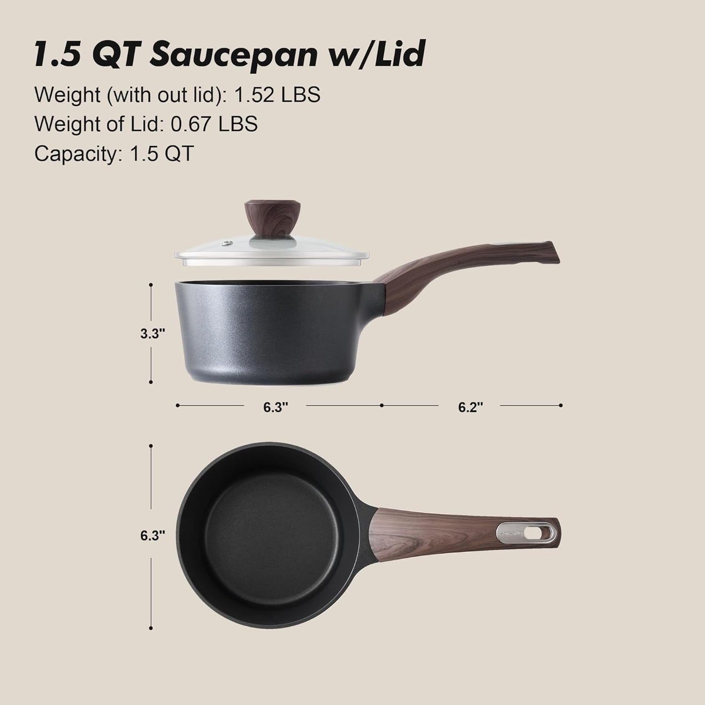 SENSARTE Nonstick Saucepan - 1.5 Quart Cooking Pot with Lid & Stay Cool Handle | PFOA Free, Induction Compatible