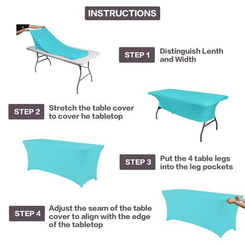 IVAPUPU 6FT Table Cloth for Rectangular Fitted Events Stretch Blue Mist Table Covers Washable Cover Spandex Tablecloth Protector for Party, Wedding, Cocktail, Banquet, Festival
