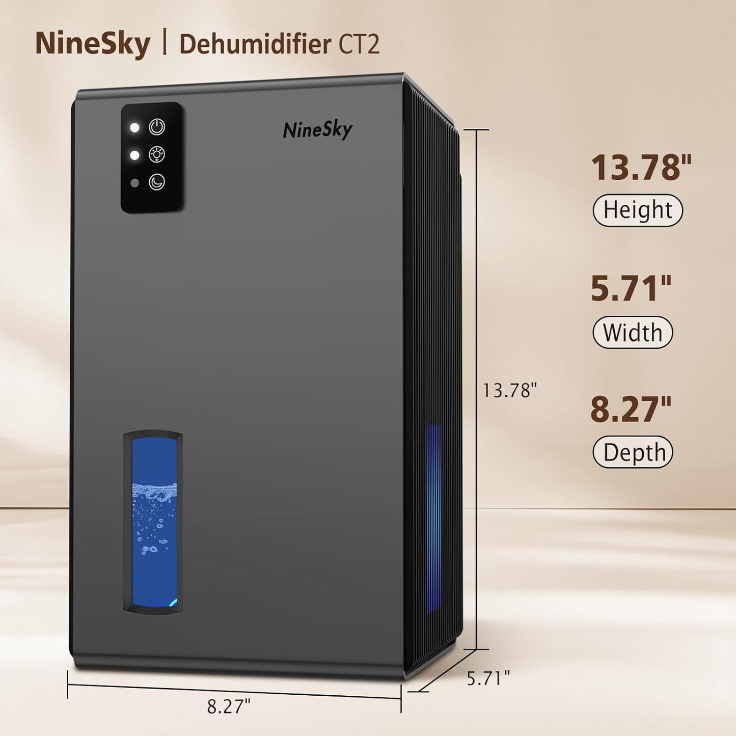 NineSky Dehumidifier - 1000 Sq.Ft. Quiet Home Dehumidifier with 95oz Tank & 7-Color Light | Grey