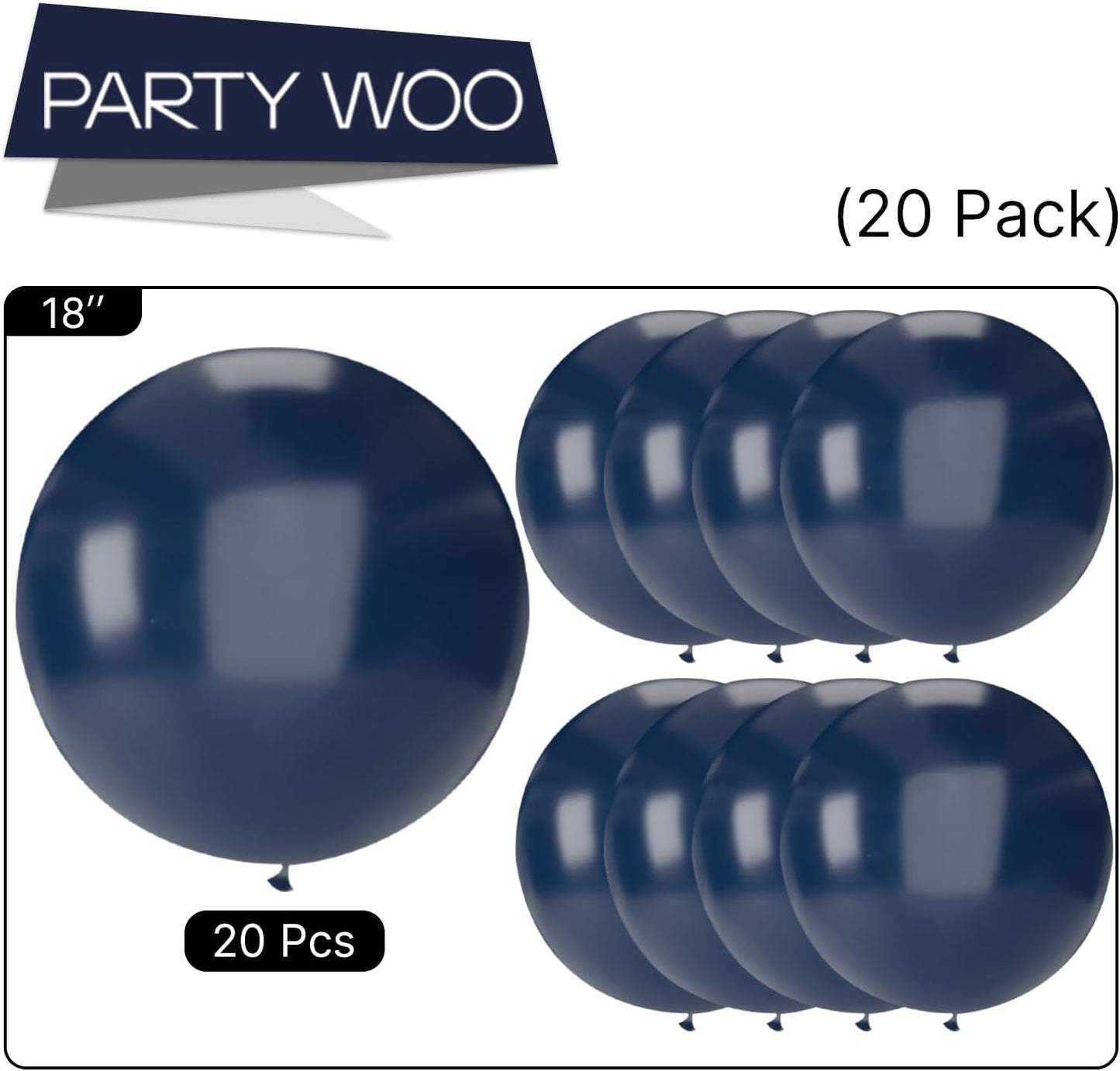 PartyWoo Navy Blue Balloons - 18 Inch Matte Helium Latex | 20pcs for Graduation, Weddings & Birthdays