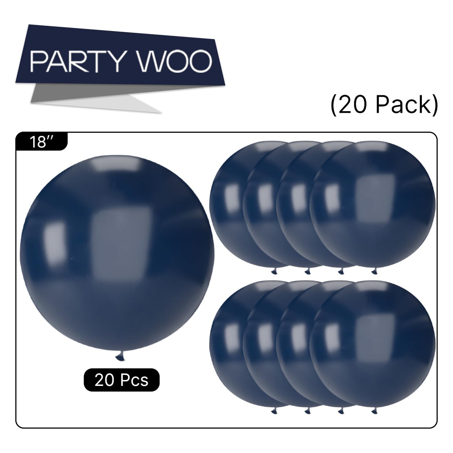 PartyWoo Navy Blue Balloons 20pcs 18 Inch Matte Helium Dark Blue Latex Balloons for Graduation Wedding Anniversary Sports Theme Boy Baby Shower Men Birthday Bachelorette Party Decorations Blue-Y72