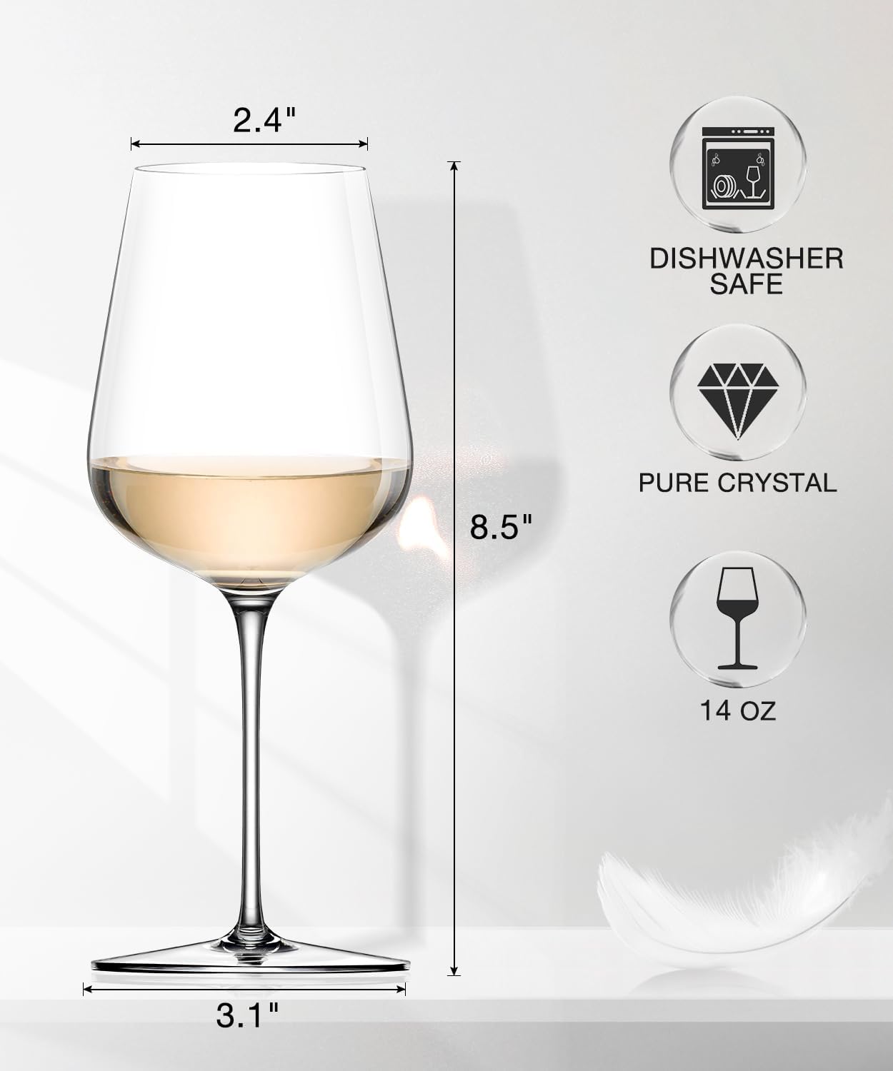 LUNA & MANTHA White Wine Glasses Set of 4, Crystal Wine Glasses with Stem, Hand Blown 14oz, Perfect for Red，White Gift Packaging for Daily Use, Father's Day, Wedding Anniversary or Birthday