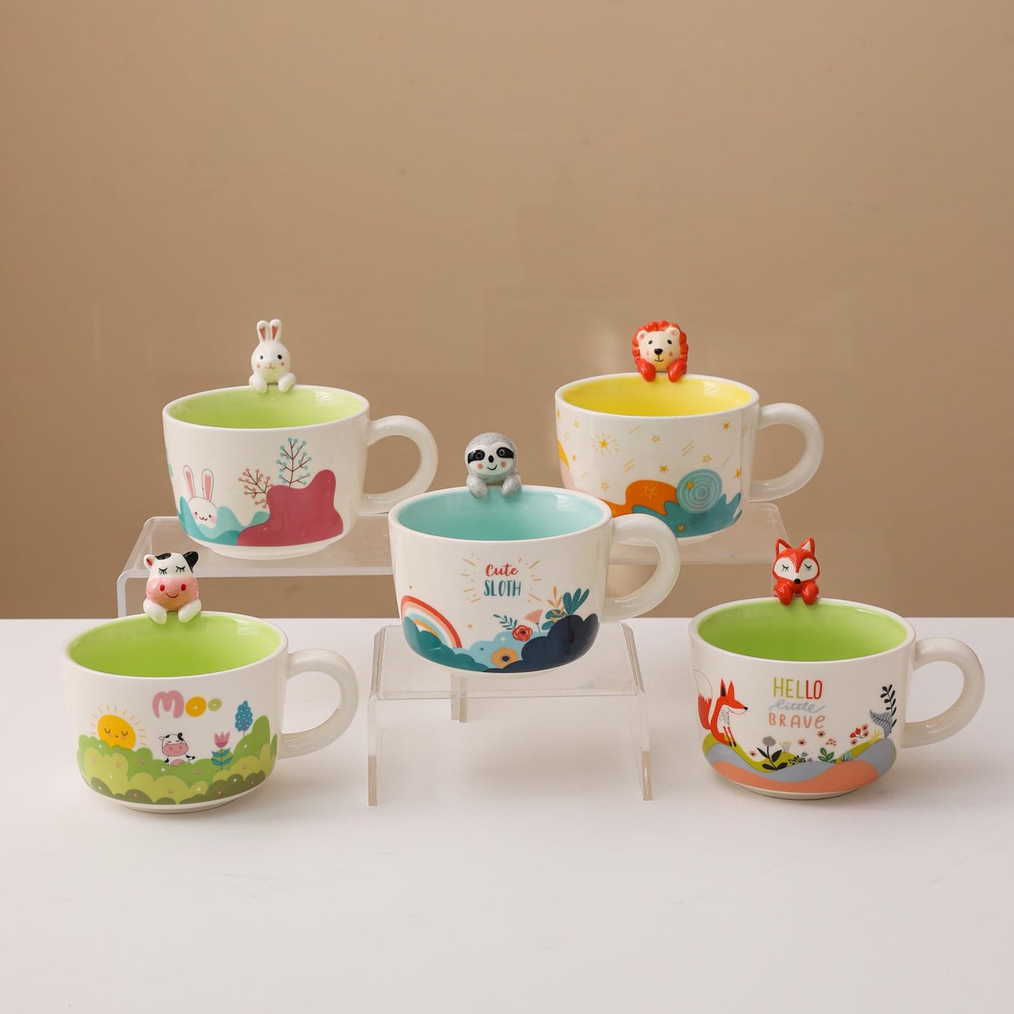 lpylxingyan 10oz Cute 3D Animal Coffee Mugs: Funny Handmade Ceramics Cups with Rabbit, Cow, Sloth, Fox, Lion for Kids Gift. (rabbit for easter day)