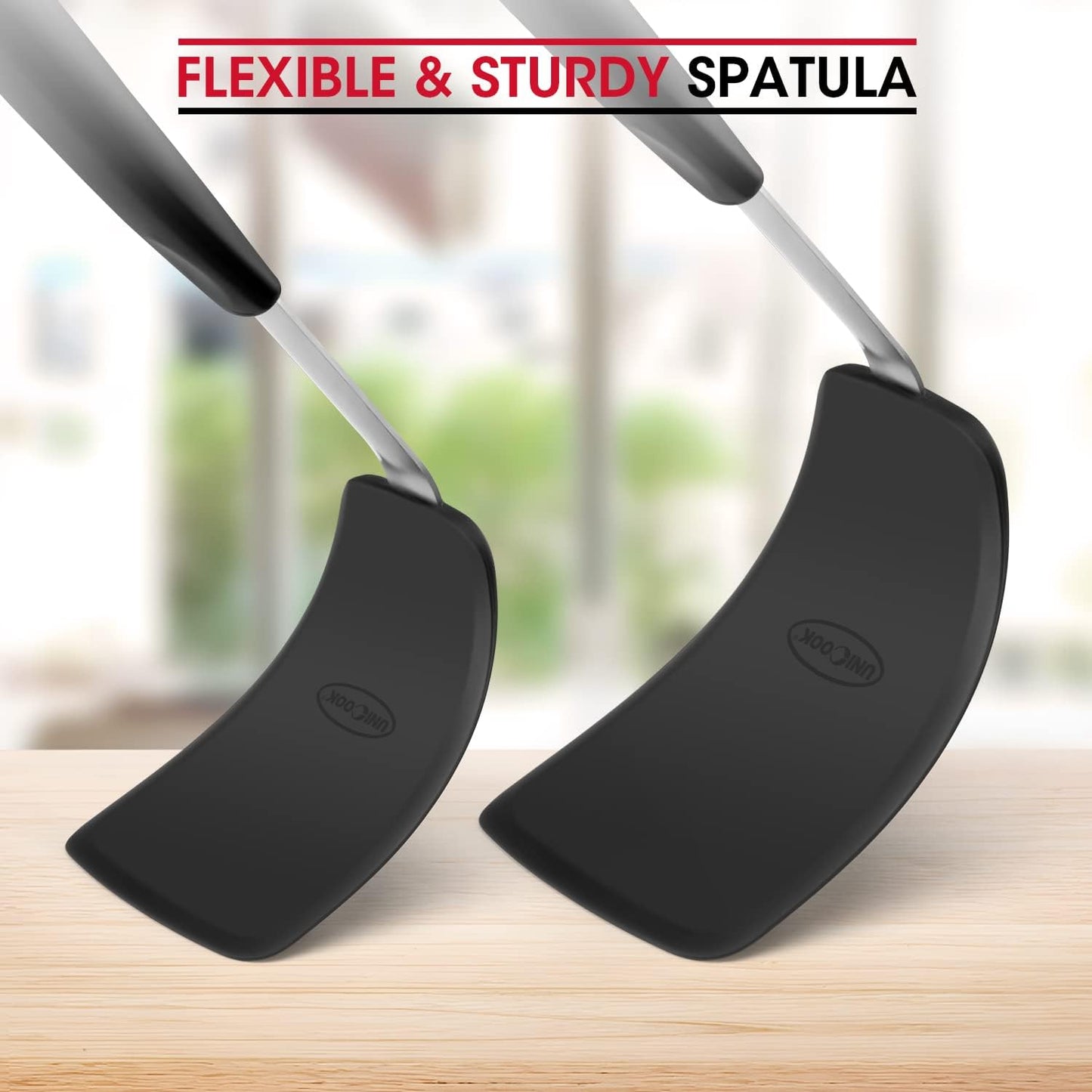 Unicook Silicone Spatula Set - 600°F Heat Resistant Turners for Flipping Eggs, Burgers & More | Black