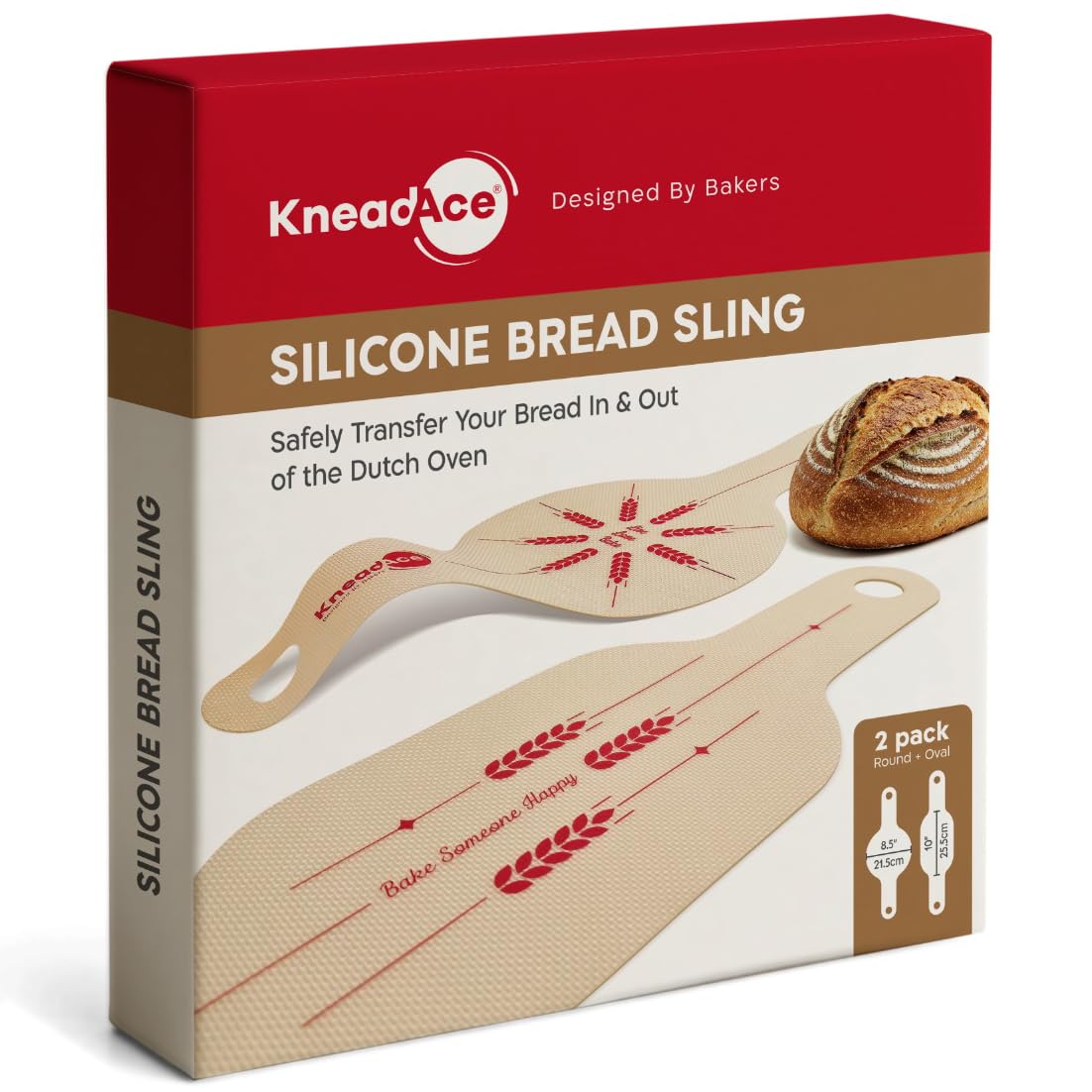 KneadAce Silicone Bread Sling Set Of Oval & Round with Long Handles, Nonstick＆Reusable Easy-Lift Baking Mat Easy Clean Dutch Oven Liners, Sourdough Baking Supplies, Ideal As Gift For Bakers