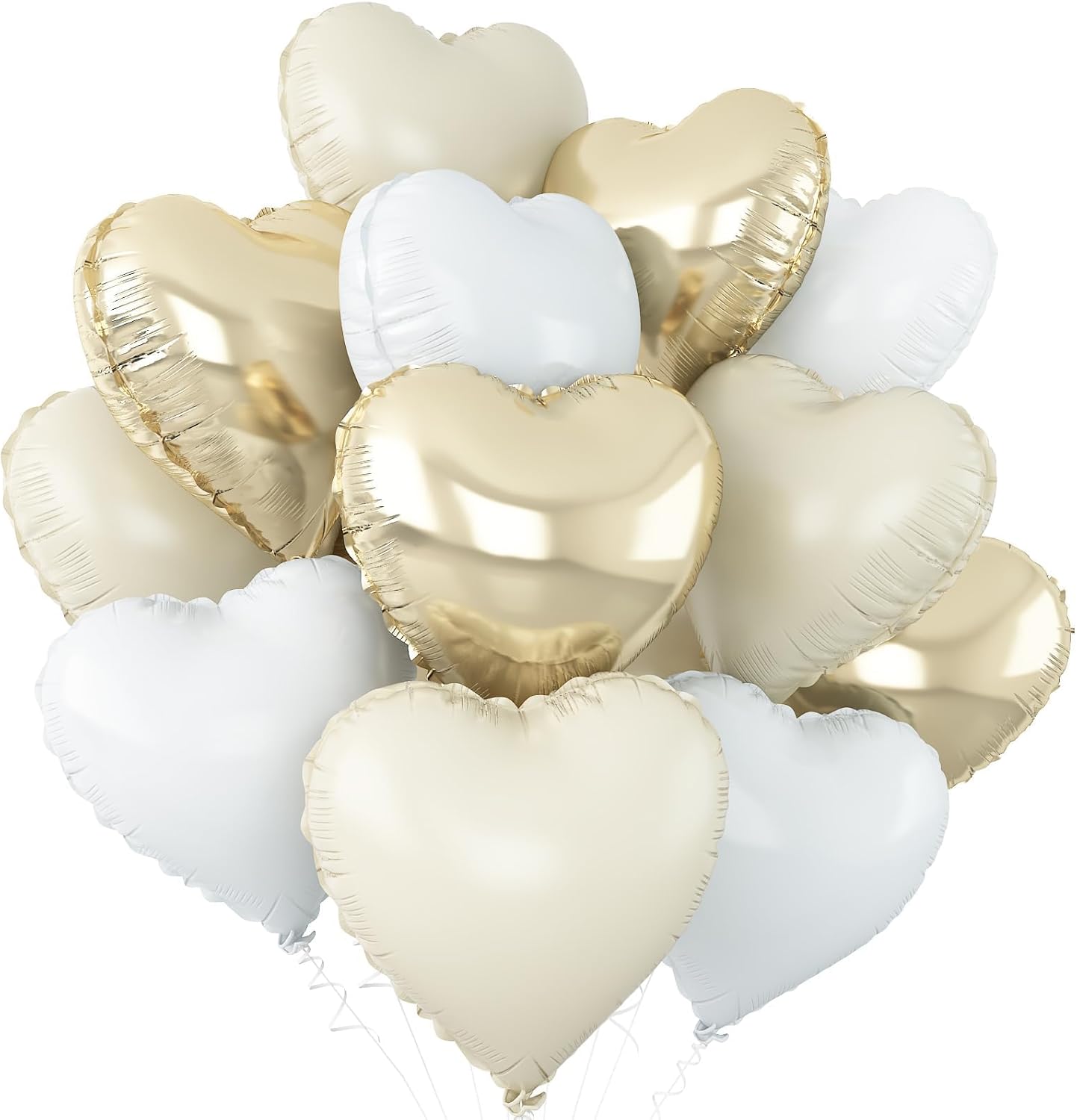 Skiennix Heart Balloons - 12 Pcs Cream White & Gold Foil Balloons | 18-Inch Beige Helium Decor for Baby Showers & Weddings