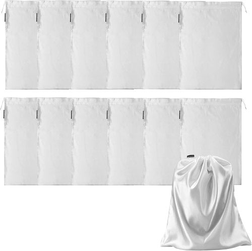 GONGKANGYUAN Satin Wig Bags - 12 Pcs Soft Silk Drawstring Pouches for Hair Extensions | White Storage Solution