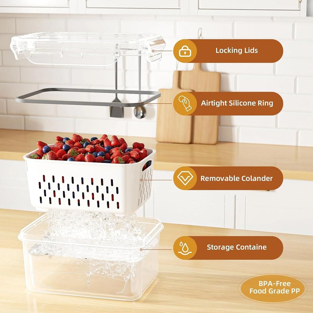 Skiennix 4-in-1 Food Storage Container - Versatile Fruit Strainer with Lid | Blue, S/M/L Sizes