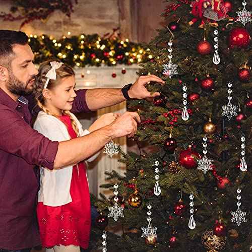 YUJUN 38PCS Christmas Tree Crystal Decorations Winter Snowflakes Christmas Icicle Drops Ornaments Hanging Chandelier Pendants Beads for Xmas Winter New Year Wedding Party Decor