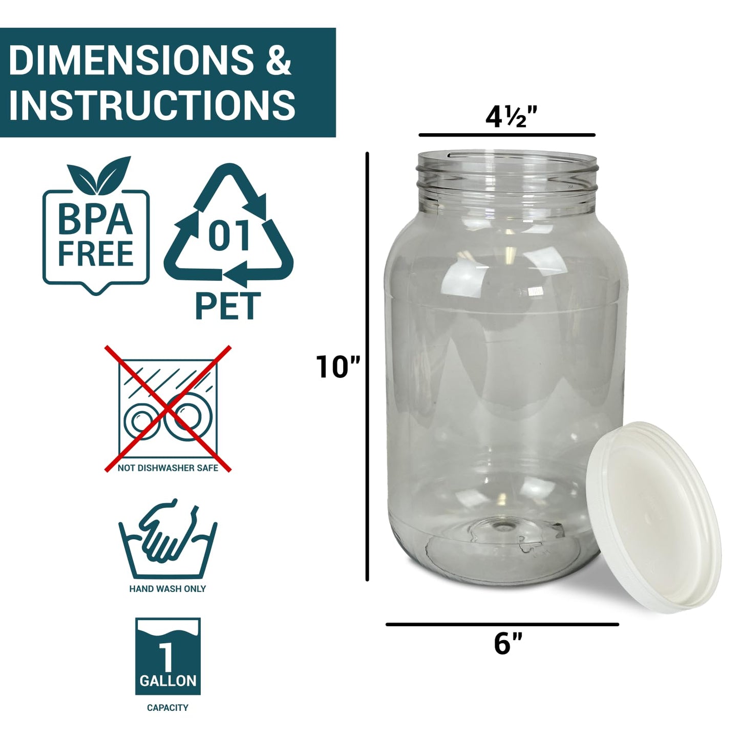 1 Gallon Large Plastic Jar with Lid (1 Pack) - Food Safe & Air Tight - Clear Storage Gallon Container with Lid - Wide Mouth Food Storage Containers - Large Candy Jar for Kitchen & Pantry Organization