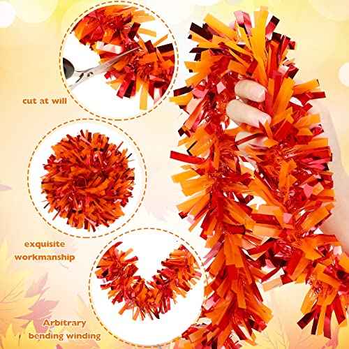 Sumind 6 Pcs 39.4ft Thanksgiving Tinsel Garland Orange Glittering Fall Metallic Hanging Garland Decoration for Halloween, Autumn, Thanksgiving Party Decor