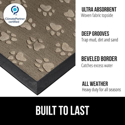 GORILLA GRIP Waterproof All-Season WeatherMAX Doormat - 47x35 Natural Rubber | Stain & Fade Resistant, Easy Clean Tan Pawprints