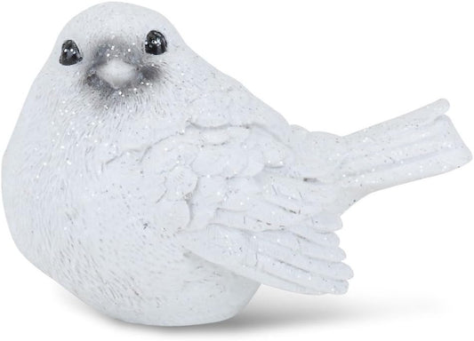 Snow Crusted Bird Figurine - 4x2.5 Inch Resin Stone Christmas Table Decor