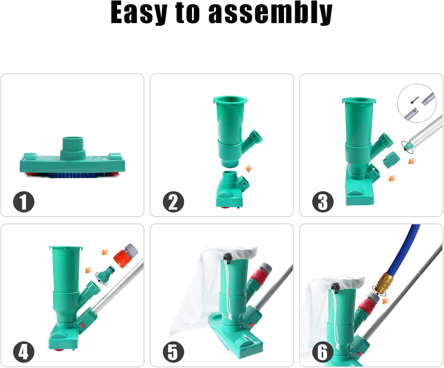 POOLWHALE Mini Jet Vac Vacuum Cleaner - Upgraded Design with Brush & 56.5" Telescopic Pole