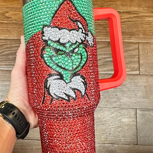 Lashicorn Rhinestone 40oz Christmas Tumbler with Handle & Straw - Holiday Bling Cup