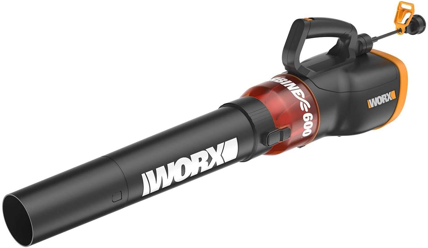WORX 12 Amp Electric Leaf Blower - Powerful 600 CFM Turbine Design with 2 Speed Control | Corded WG520
