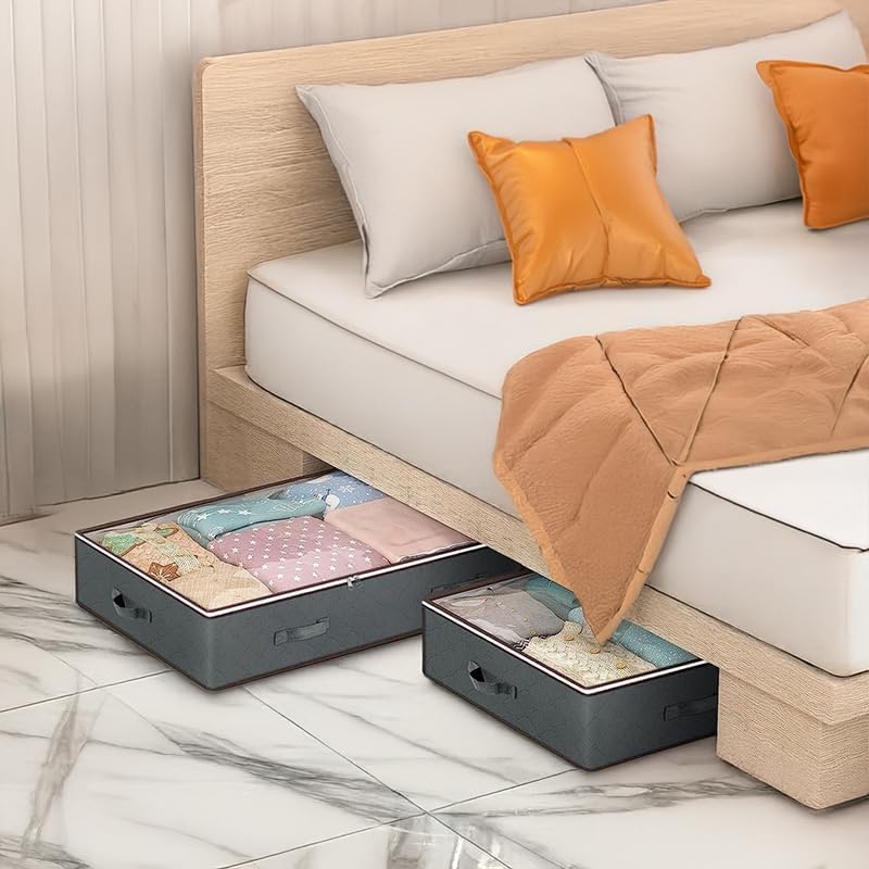 90L Under Bed Storage Containers by [Brand Name] - Foldable Organizers for Blankets, Towels & More | Grey, 4 Pack