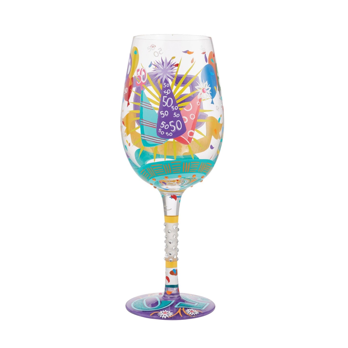 Enesco Designs by Lolita Happy 50th Birthday Hand-Painted Artisan Wine Glass, 15 Ounce, Multicolor