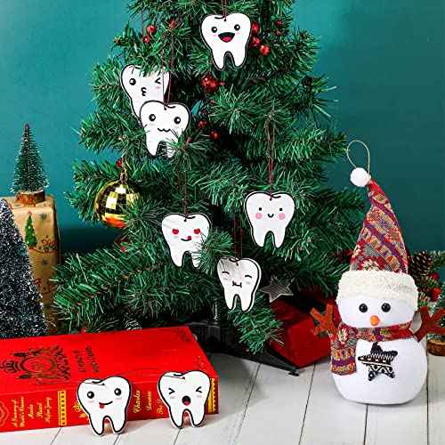 Hoteam 18 Pcs Christmas Tooth Ornaments for Tree Double-Sided Print Xmas Gifts for Dental Dentist Laboratory Technician (Teeth)