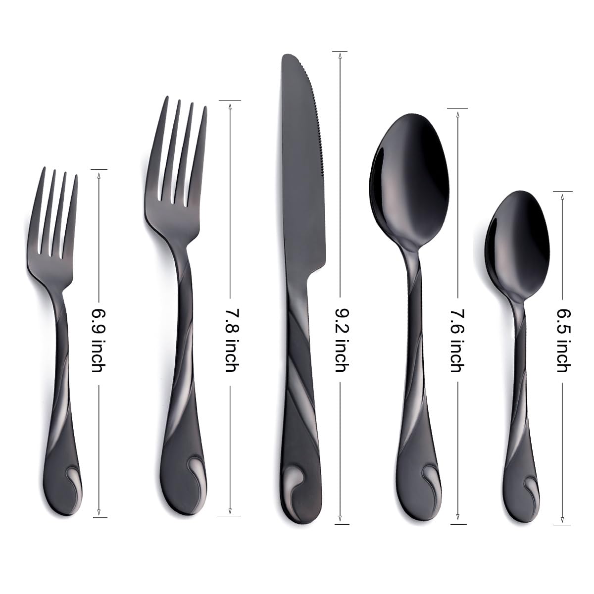 Seeshine Black Silverware Set for 6, 30-Piece Stainless Steel Flatware Set, Shiny Black Metal Cutlery Set, Include Fork, Knife and Spoon Set, Dishwasher Safe