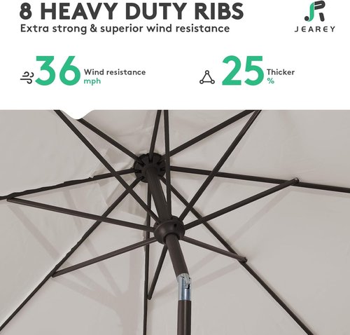 JEAREY 9FT Outdoor Patio Umbrella - Push Button Tilt & Crank | UV Protection, Waterproof, Fog Gray