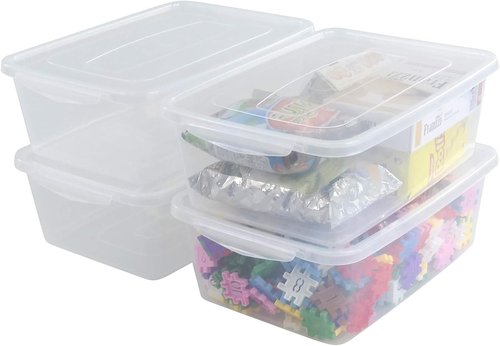 Inhouse 14 Quart Clear Storage Bin - Durable Plastic Latching Container with Lid | Set of 4