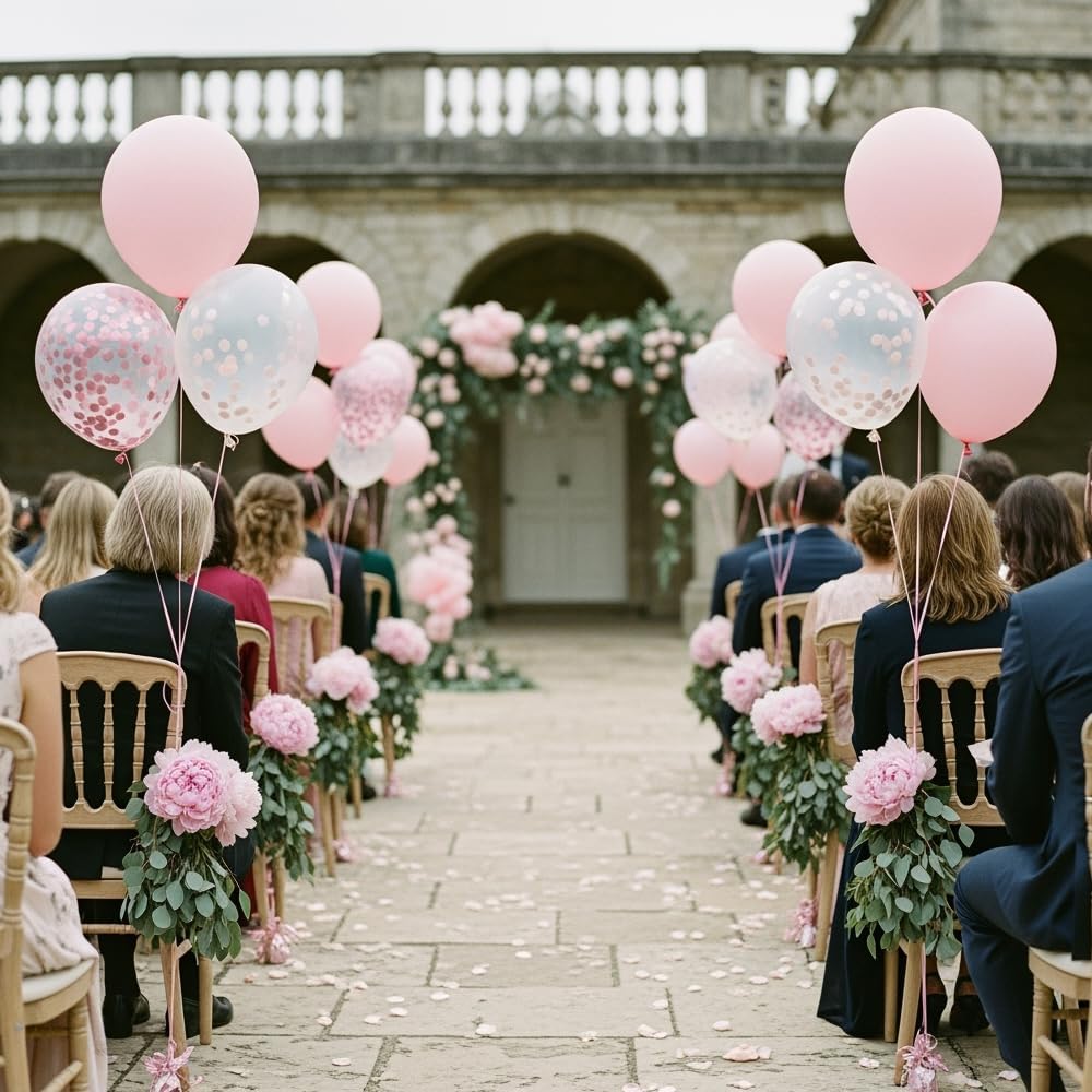Skiennix 12-Inch Light Pink & White Balloons - Confetti Design for Weddings & Baby Showers
