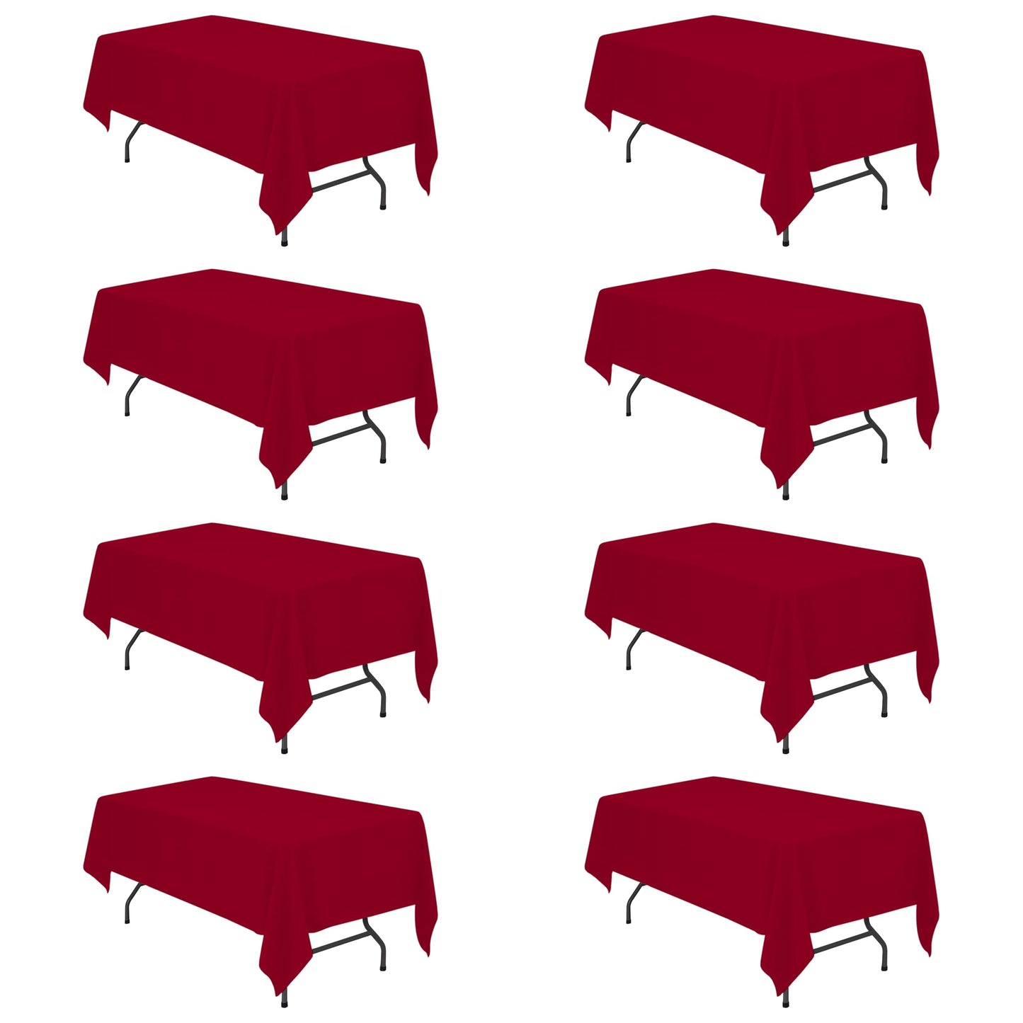BRILLMAX 8 Pack Burgundy Tablecloths 60 x 102 Inch for 6ft Rectangle Tables - 150 GSM Polyester Fabric, 15" Standard Drop, Water, Stain & Wrinkle Resistant Cloth Cover for Wedding Dining Buffet