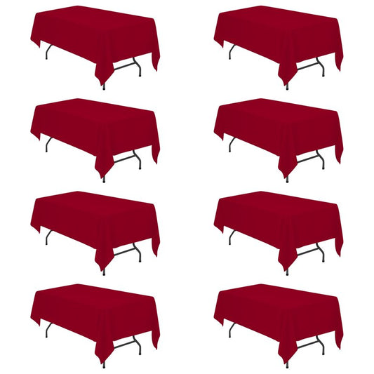 BRILLMAX 8 Pack Burgundy Tablecloths 60 x 102 Inch for 6ft Rectangle Tables - 150 GSM Polyester Fabric, 15" Standard Drop, Water, Stain & Wrinkle Resistant Cloth Cover for Wedding Dining Buffet