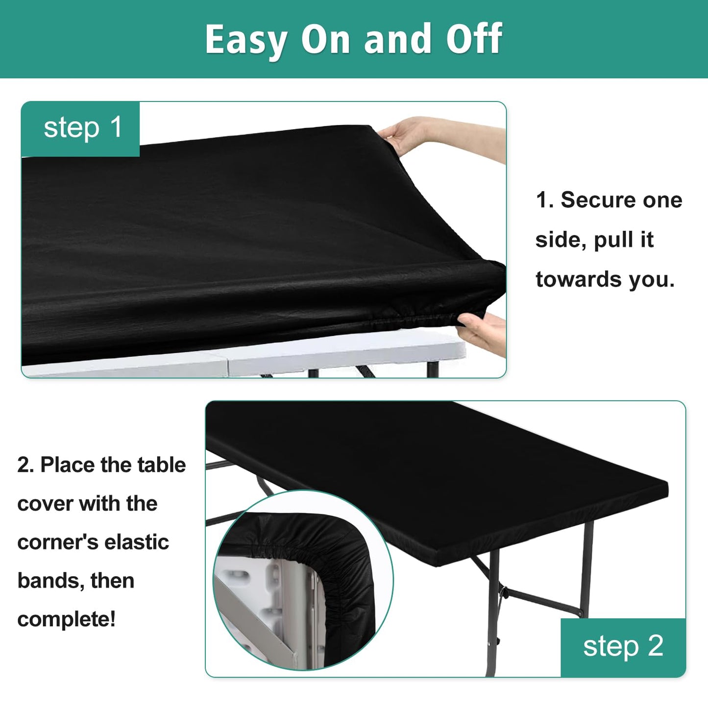 LUSHVIDA Square Fitted Table Cover Card Tablecloth 34x34 inch, 2 Packs Waterproof Elastic Vinyl Table Cloth with Flannel Backing Plastic Picnic Small Tables Top for Kitchen Dining Outdoor Party, Black