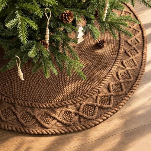 LimBridge Knit Christmas Tree Skirt 36 Inch Farmhouse Decor Neutral Rustic Holiday Accent