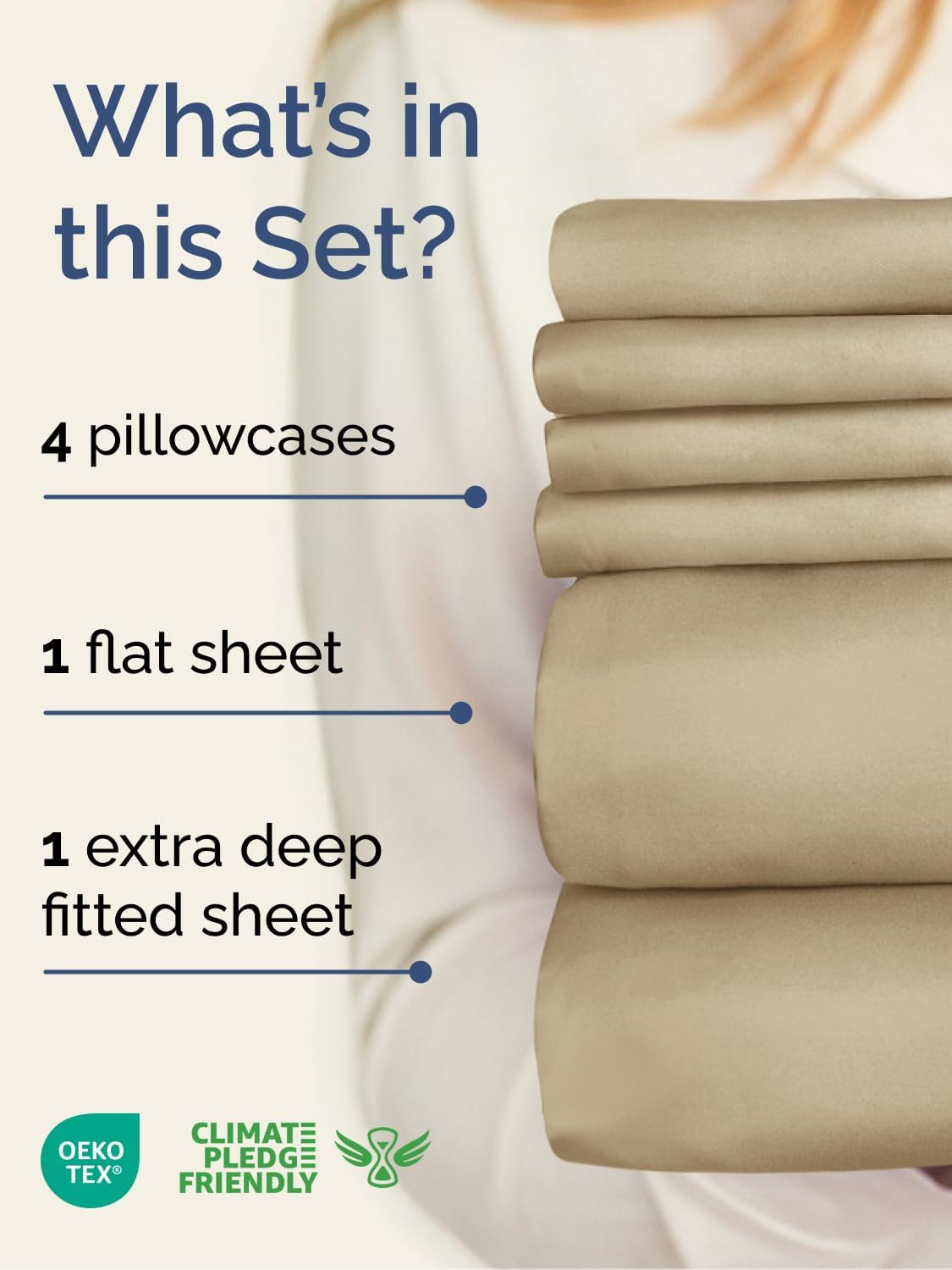 Skiennix Extra Deep Full Sheet Set | 6-Piece Breathable Cooling Bedding - Soft, Wrinkle-Free, Beige