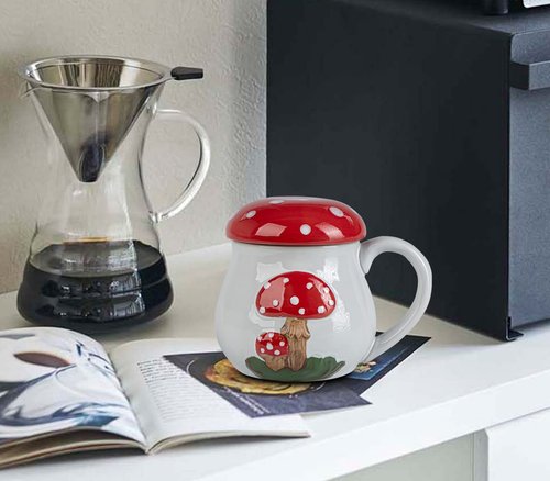 Cute Mushroom Mug With Lid - Big Ceramic Coffee & Tea Cup - Funny Gift for Women