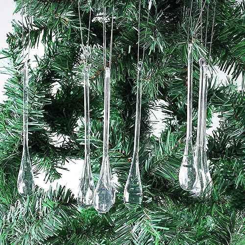 Icicle Christmas Ornaments 12pcs Clear Acrylic Icicle Pendant Christam Tree Hanging Ornaments for Christmas Tree Ornaments (Water-17cm)