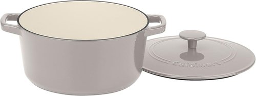 Cuisinart Enameled Cast Iron Round Casserole - 5-Quart in White Linen for Perfect Cooking