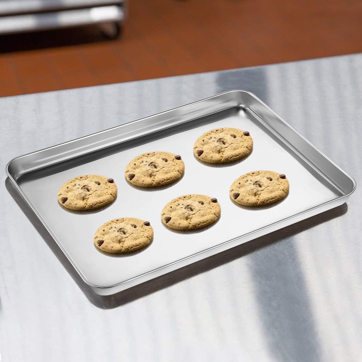 Wildone Baking Sheet Set - Stainless Steel Cookie Sheets with Silicone Mats | 4-Piece (10 x 8 x 1 Inch)