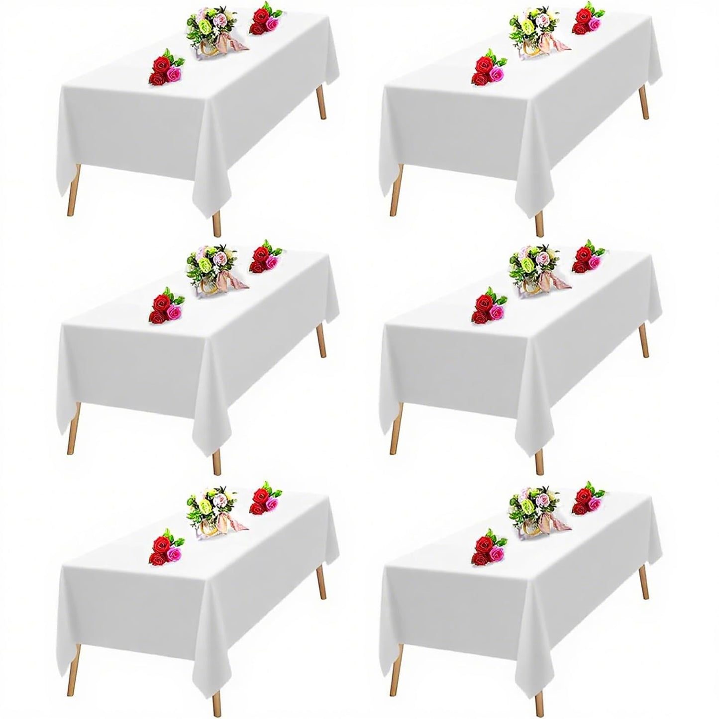 OUDIS White Table Cloth Rectangle,6 Packs 60x102 Inches Tablecloth for 6 Foot Rectangle Tables,Professional Polyester Fabric Table Cover for Wedding, Party,Valentine Decor,Banquet Occasion Decorations