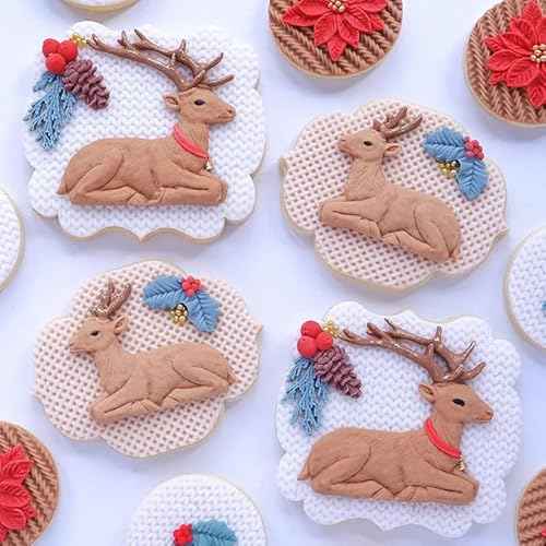 Christmas Reindeer Silicone Molds Set, Reindeer and Pine Tree Fondant Molds, Holly Leaves Cake Decorating Tools