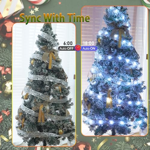Lphianx Silver Christmas Tree Ribbon String Lights, 33ft 80 Modes App & Remote Control