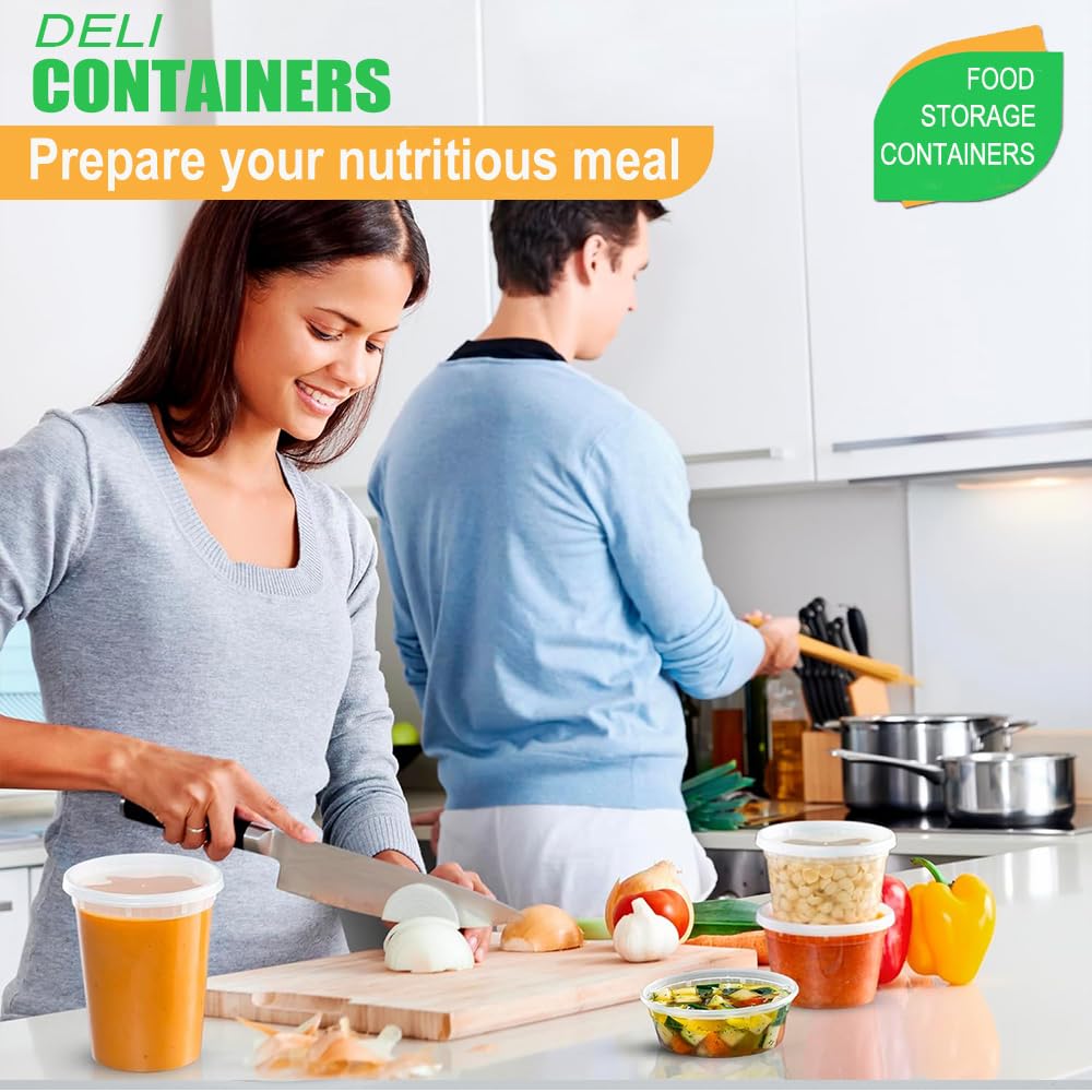 YehTrum 80 Sets Deli Containers with Lids, 32/16/8 oz Food Storage Containers with Lids, BPA Free Leakproof Freezer Storage Containers, Microwave | Dishwasher | Freezer Safe