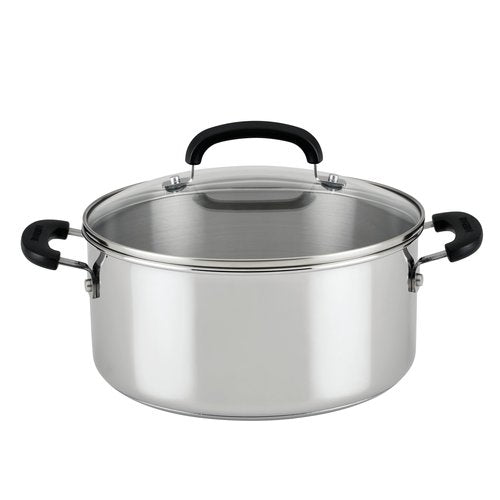 Farberware Brilliance Stainless Steel Dutch Oven/Casserole Pan with Glass Lid, 5 Quart, Dishwasher Safe and Induction Ready, Compatible with All Cooktops, Stainless Steel