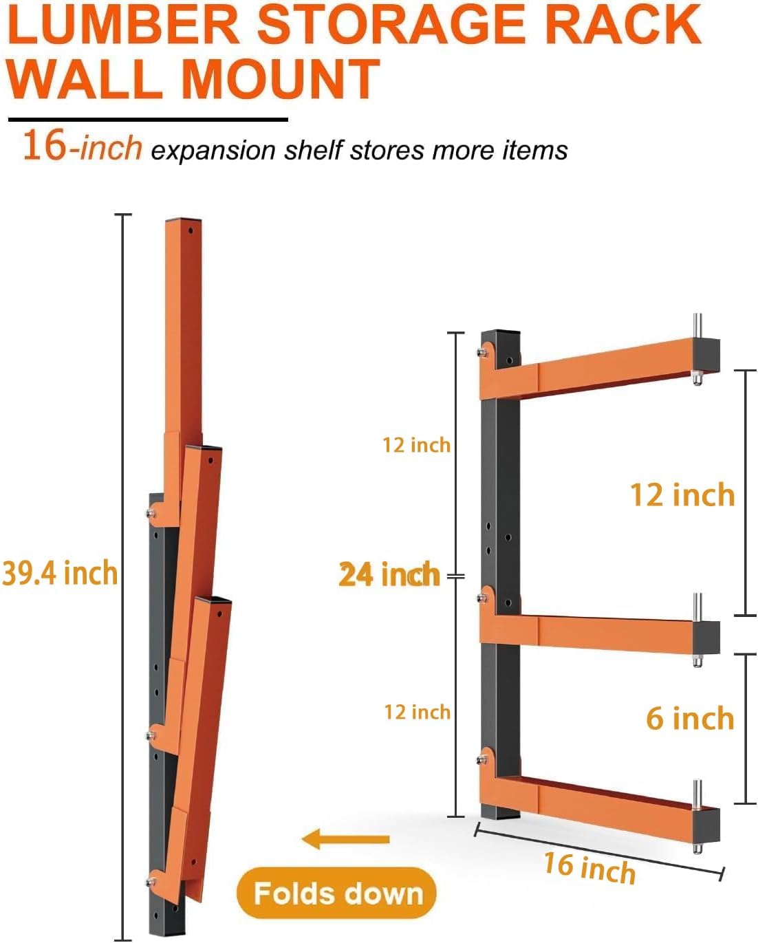 Skiennix Lumber Storage Rack - Heavy-Duty Wall-Mounted Organizer | Holds Up to 720 LBS | 4 Pack, Orange