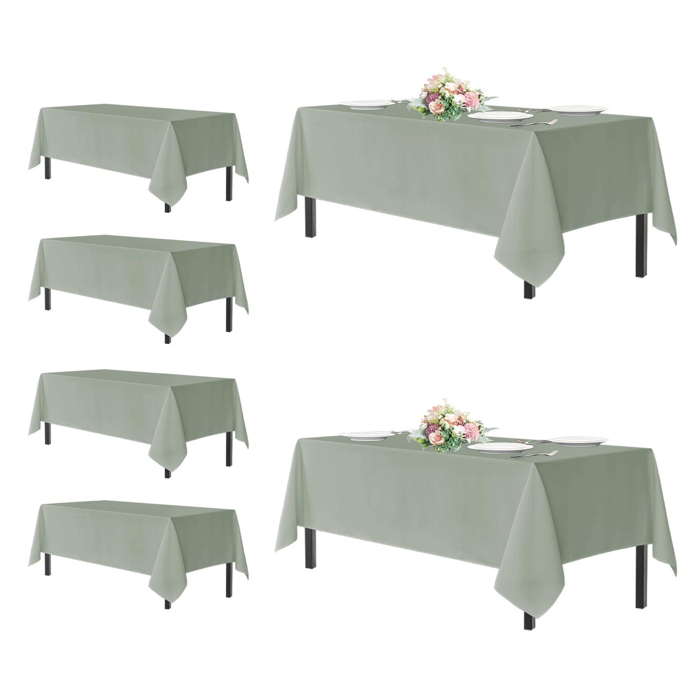 sancua Rectangle Tablecloths for 6 Foot Tables, 6 Pack - Washable Polyester Fabric Table Cloth for Wedding Party, Birthday, Banquet Reception, 54x108 Inch, Sage Green