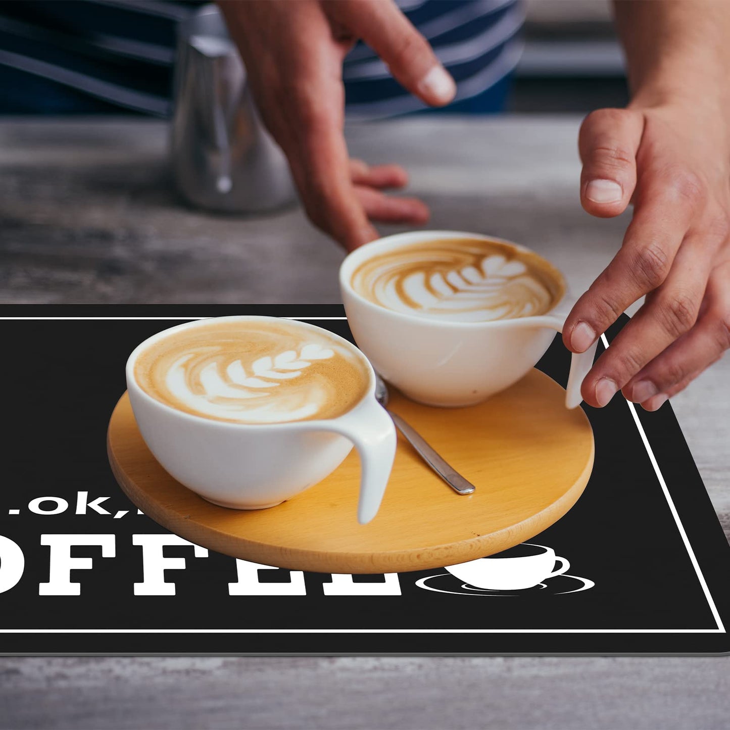 Queekay Coffee Bar Mat for Counter 24" x 16" Absorbent Dish Drying Mat for Kitchen Coffee Bar Accessories Hide Stain Rubber Backed Black Counter for Machine(Classic Style,Black)