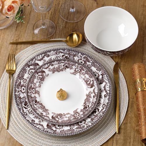 Joseph Sedgh Collection Montana Chip-Resistant Porcelain Dinnerware Set 12-Piece Brown Floral