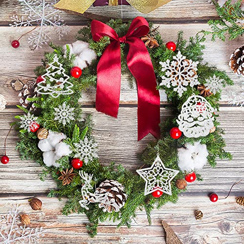 Christmas Tree Decoration Hanging Ornaments - 42 Pack Silver Glitter Snowman Reindeer Snowflake Ornaments for Christmas Holiday New Year Winter Wonderland Party Supplies