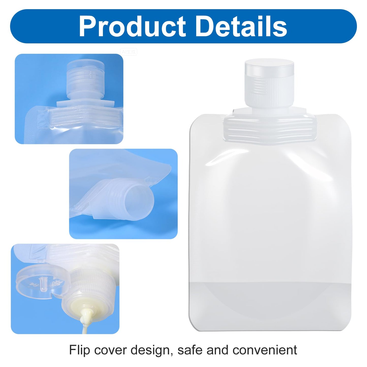 Liquid Pouches for Travel, 10 Pcs 50ml Transparent Portable Fluid Packing Bags Leak Proof Travel Pouch for Liquids Reusable Empty Squeeze Pouches Applies to Toiletry Cosmetic Lotion Shampoo Shower Gel