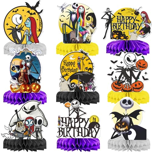 Purple Nightmare Birthday Centerpiece Honeycomb Decorations 9Pcs Halloween Party